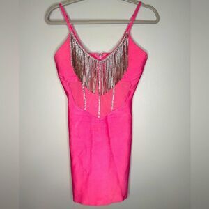Pink Fringe Embellished Dress